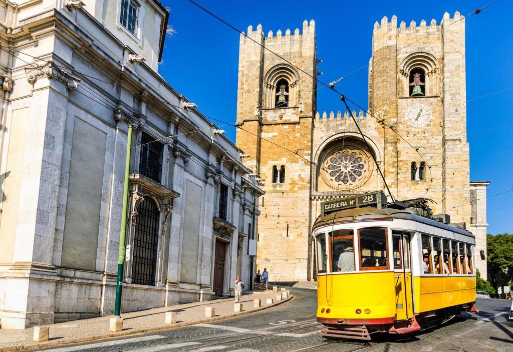 Historic yellow tram of Lisbon, Portugal